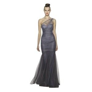 Elegant One-Shoulder Gray Evening Gown